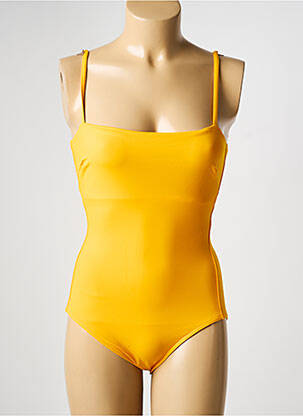 Costum de baie dintr-o singură piesă efect material satinat sutien balconet cu decolteu înalt galben IODUS femeie