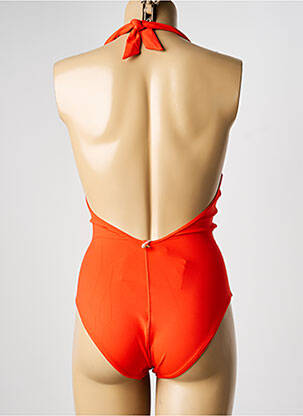 Costum de baie dintr-o singură piesă efect material satinat top triunghiuri portocalie IODUS femeie
