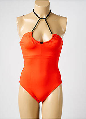 Costum de baie dintr-o singură piesă efect material satinat sutien cupe întregi cu decolteu înalt portocalie IODUS femeie