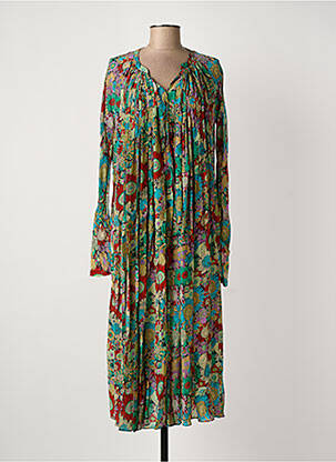 Rochie midi imprimeu floral mâneci lungi verde LAURENCE BRAS femeie