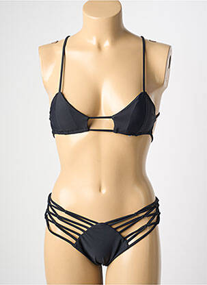 Costum de baie din două piese elasticitate sutien balconet cu decolteu înalt negru H.NATHALIE femeie