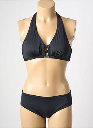 Costum de baie din două piese elasticitate sutien balconet cu decolteu înalt negru POWER FLOWER femeie