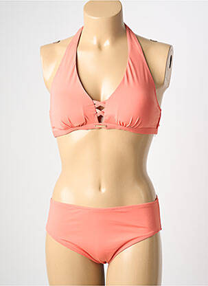 Costum de baie din două piese elasticitate sutien balconet cu decolteu înalt roz POWER FLOWER femeie