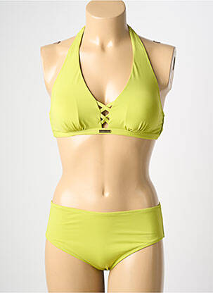 Costum de baie din două piese elasticitate sutien balconet cu decolteu înalt verde POWER FLOWER femeie