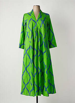 Rochie lungă imprimeu fantezie mâneci 3/4 verde HANDPRINT DREAM APPAREL femeie