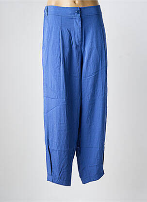 Pantalon drept țesătură poplin talie înaltă albastru MAT. femeie