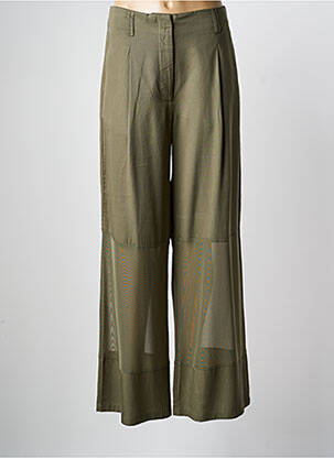 Pantalon larg țesătură poplin talie înaltă verde NÜ femeie