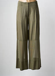 Pantalon larg țesătură poplin talie înaltă verde NÜ femeie