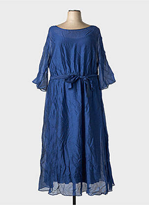 Rochie lungă țesătură crep mâneci 3/4 albastru SHEEGO femeie