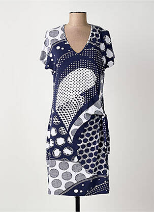 Rochie midi imprimeu fantezie mâneci scurte albastru MARBLE femme