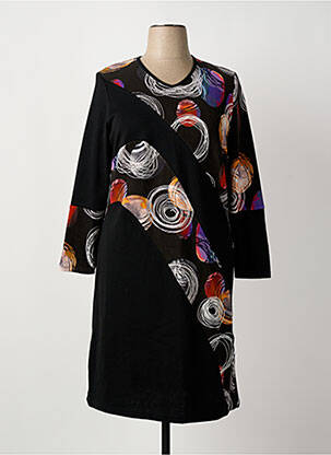 Rochie midi imprimeu fantezie mâneci lungi negru IMPULSION femme