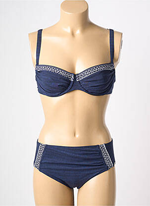 Costum de baie din două piese elasticitate sutien balconet cu decolteu înalt albastru SUNFLAIR femeie