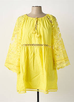 Tunică mâneci lungi ușoară și transparentă galben BUBBLEE femeie