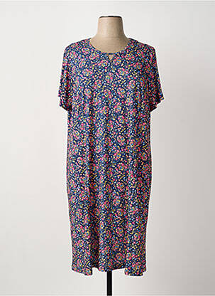 Rochie midi imprimeu floral mâneci scurte albastru IMPULSION femeie