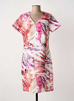 Rochie midi imprimeu fantezie mâneci scurte roz GREGORY PAT femeie