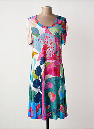 Rochie midi imprimeu fantezie mâneci scurte verde DOLCEZZA femme