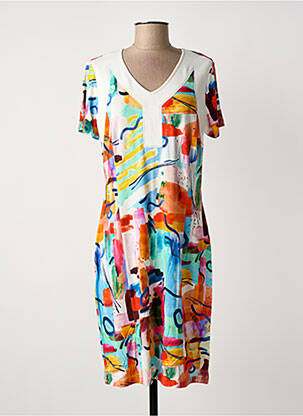 Rochie midi imprimeu floral mâneci scurte alb GUY DUBOUIS femeie