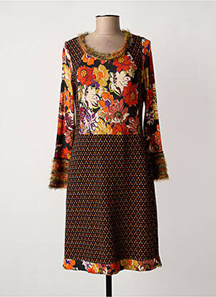 Rochie midi imprimeu floral mâneci lungi negru OLIVIER PHILIPS femeie