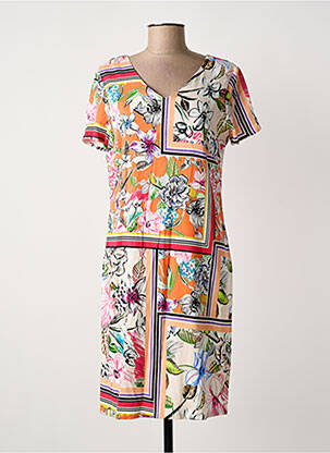 Rochie midi imprimeu floral mâneci scurte portocalie GREGORY PAT femeie