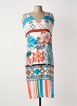 Rochie midi imprimeu floral mâneci scurte alb GUY DUBOUIS femeie