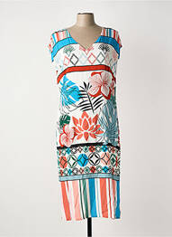 Rochie midi imprimeu floral mâneci scurte alb GUY DUBOUIS femme
