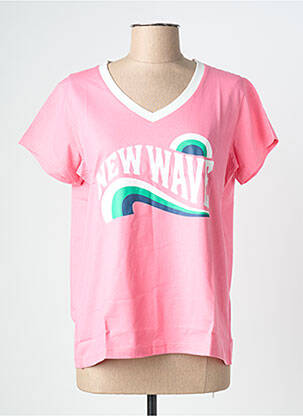 Tricou serigrafie flockată mâneci scurte roz NINE TEES femeie