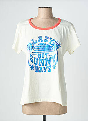 Tricou serigrafie flockată mâneci scurte alb NINE TEES femeie