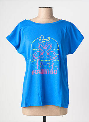 Tricou serigrafie flockată mâneci scurte albastru NINE TEES femeie