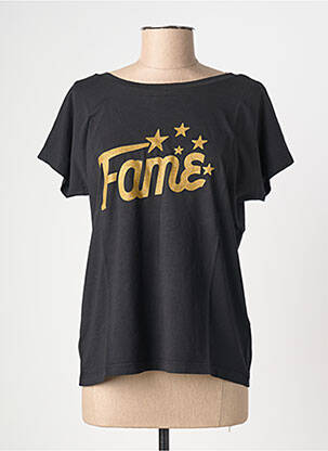 Tricou serigrafie flockată mâneci scurte negru NINE TEES femeie