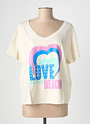 Tricou serigrafie flockată mâneci scurte bej NINE TEES femeie