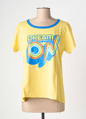 Tricou serigrafie flockată mâneci scurte galben NINE TEES femeie