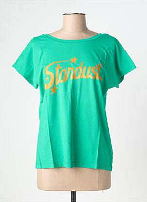 Tricou serigrafie flockată mâneci scurte verde NINE TEES femeie