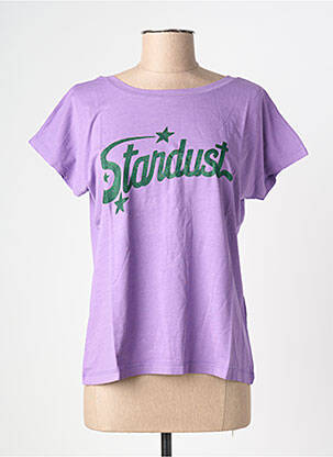 Tricou serigrafie flockată mâneci scurte violet NINE TEES femeie