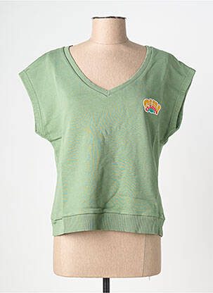 Tricou guler în v mâneci scurte verde NINE TEES femeie