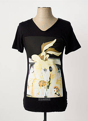 Tricou croială cambrată mâneci scurte negru ELEVEN PARIS bărbat