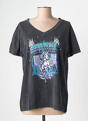 Tricou serigrafie flockată mâneci scurte negru NINE TEES femeie