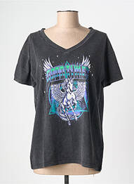 Tricou serigrafie flockată mâneci scurte negru NINE TEES femme