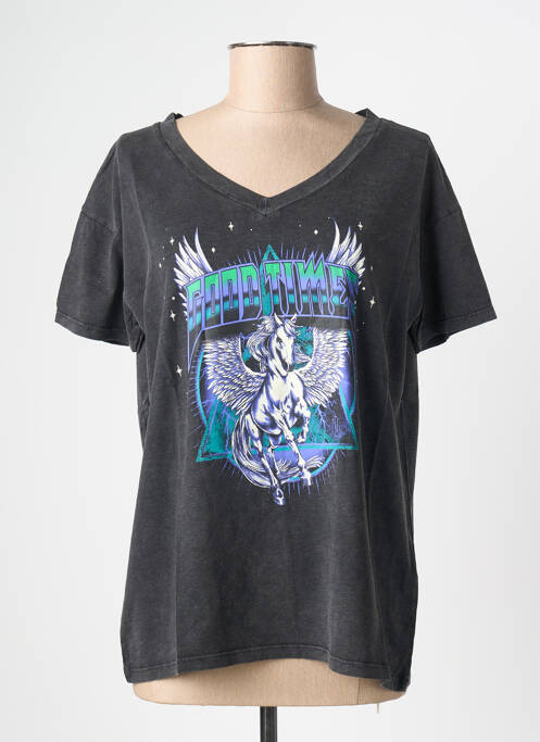 Tricou serigrafie flockată mâneci scurte negru NINE TEES femme