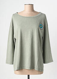 Tricou croială dreaptă mâneci 3/4 verde NINE TEES femme
