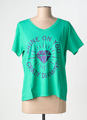 Tricou guler în v mâneci scurte verde NINE TEES femeie