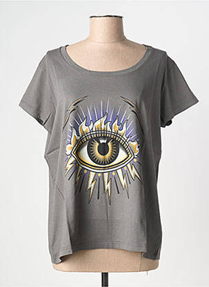 Tricou serigrafie mâneci scurte gri NINE TEES femeie