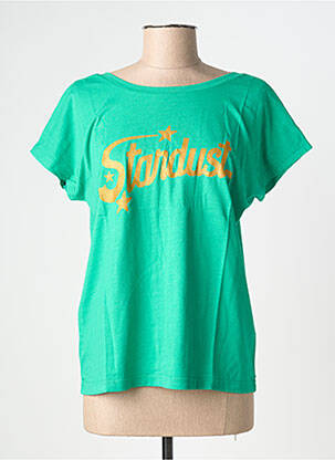 Tricou serigrafie flockată mâneci scurte verde NINE TEES femeie