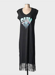 Rochie lungă mâneci scurte mâneci scurte negru NINE TEES femme