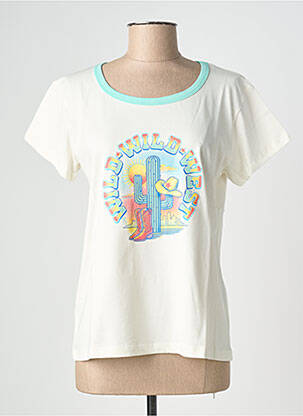Tricou serigrafie mâneci scurte bej NINE TEES femeie