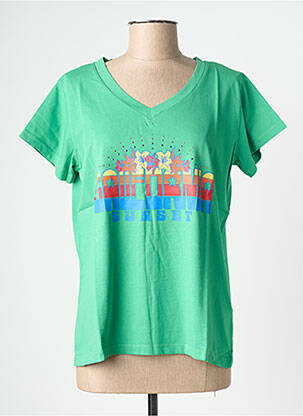 Tricou serigrafie cu strasuri mâneci scurte verde NINE TEES femeie