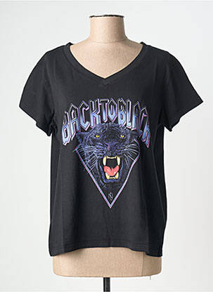 Tricou guler în v mâneci scurte negru NINE TEES femeie