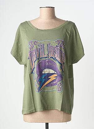 Tricou serigrafie cu strasuri mâneci scurte verde NINE TEES femeie