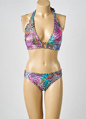 Costum de baie din două piese bretele elastice reglabile top triunghiuri violet CALAO femeie