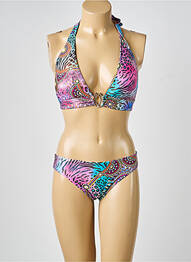 Costum de baie din două piese bretele elastice reglabile top triunghiuri violet CALAO femme