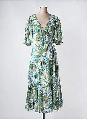 Rochie lungă imprimeu fantezie mâneci scurte verde MOLLY BRACKEN femeie